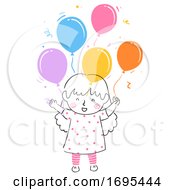Poster, Art Print Of Kid Girl Happy Balloons Illustration