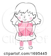 Kid Girl Hold Gift Illustration by BNP Design Studio