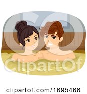 Poster, Art Print Of Teen Couple Private Onsen Bath Indoor Illustration