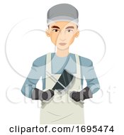 Man Butcher Work Uniform Illustration