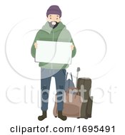 Man Homeless Board Bags Illustration