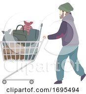Man Homeless Moving Place Illustration