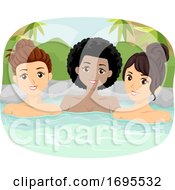 Poster, Art Print Of Teen Girls Onsen Bath Outdoor Illustration