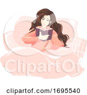 Girl Book Read Bed Illustration