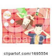 Poster, Art Print Of Couple Picnic Cloth Relax Top View Illustration