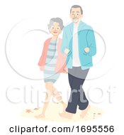 Poster, Art Print Of Senior Couple Barefoot Beach Walking Illustration