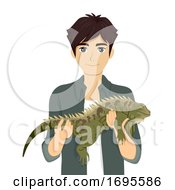 Poster, Art Print Of Teen Boy Hold Reptile Iguana Illustration