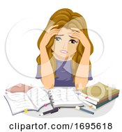 Teen Girl Study Stressed Illustration