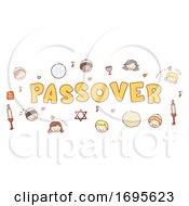 Poster, Art Print Of Stickman Kids Passover Lettering Illustration