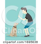 Dog Basic Command Sit Man Illustration