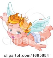 Poster, Art Print Of Flying Blond Caucasian Baby Cupid