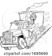 Cartoon Trucker Using His Foot To Stop A Tractor Trailer