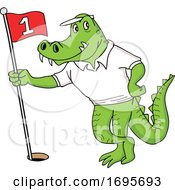 Poster, Art Print Of Cartoon Alligator Holding A Golf Flag