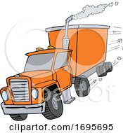 Poster, Art Print Of Cartoon Orange Tractor Trailer