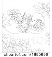 Poster, Art Print Of Flying Owl And Oak Branches