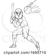 Eagle Baseball Player Mascot Swinging Bat At Ball