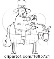 Poster, Art Print Of Cartoon Lineart Leprechaun Riding A Horse