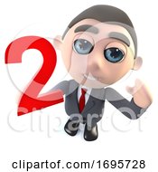 Cartoon 3d Businessman Holding The Number Two