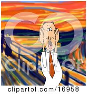 People Clipart Illustration Image Of A Stressed Out Caucasian Business Man Holding His Hands To His Cheeks While Screaming A Humorous Parody Of The Scream By Edvard Munch