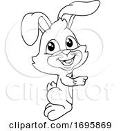 Poster, Art Print Of Easter Bunny Rabbit Peeking Pointing Sign Cartoon