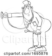 Cartoon Black And White HVAC Worker Holding A Stethoscope