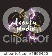 Poster, Art Print Of Vector Logo Design Template In Modern Style Of Triangular Floral Frame With Purple Flowers And Copy Space For Text Elegant Emblem For Fashion Boutique Beauty Studio Or Jewelry Salon