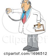 Poster, Art Print Of Cartoon Male Doctor Using A Stethoscope