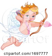 Flying Baby Cupid Aiming An Arrow
