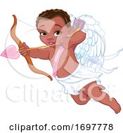 Poster, Art Print Of Flying Black Baby Cupid Aiming An Arrow
