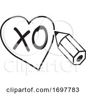 Black And White Pencil Drawing A Heart Around XO Text by Johnny Sajem