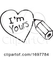 Black And White Pencil Drawing A Heart Around Im Yours Text