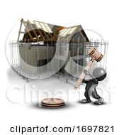 Poster, Art Print Of 3d Morph Man With Gavel Against A Defocussed House Under Construction Image