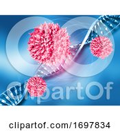 3D Medical Background With Abstract Virus Cells On DNA Strand