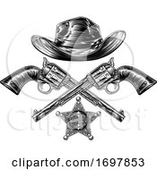 Poster, Art Print Of Cowboy Hat With Sheriff Star With Crossed Pistols