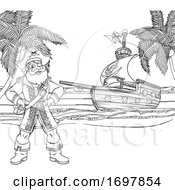 Poster, Art Print Of Pirate Captain Ship Cartoon Coloring Background