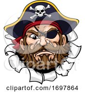 Pirate Captain Cartoon Mascot Tearing Background