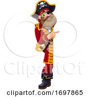 Poster, Art Print Of Pirate Cartoon Captain Peeking Pointing Sign