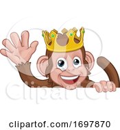 Poster, Art Print Of Monkey King Crown Cartoon Animal Sign Waving