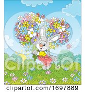 Poster, Art Print Of Rabbit Carrying A Heart Of Flowers