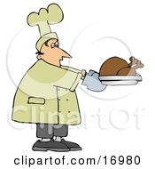 People Clipart Illustration Image Of A Male Caucasian Chef Carrying A Cooked Turkey On A Tray And Trying Not To Fall Asleep While Working