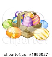 Poster, Art Print Of Easter Eggs Basket Hamper Cartoon