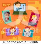 Poster, Art Print Of Stickman Kids Broadcasting Gadgets Illustration