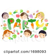 Stickman Kids Party Fruit Veggies Illustration