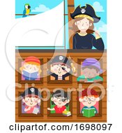 Poster, Art Print Of Kids Pirate Study Ship Teacher Parrot Illustration