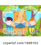 Poster, Art Print Of Kids Bear Read Book Trees Illustration