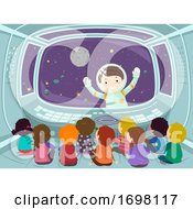 Stickman Kids Observe Space Window Astronaut
