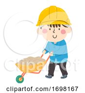 Poster, Art Print Of Kid Boy Construction Wheelbarrow Illustration