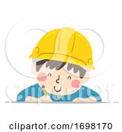 Poster, Art Print Of Kid Boy Construction Engineer Write Illustration