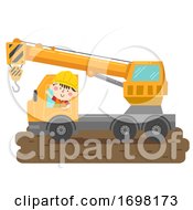 Poster, Art Print Of Kid Boy Construction Crane Truck Illustration