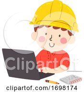 Poster, Art Print Of Kid Boy Construction Engineer Laptop Illustration